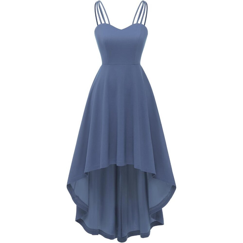 Women's Dusty Blue High-Low Cocktail Dress with Ruffle Hem for Formal Events